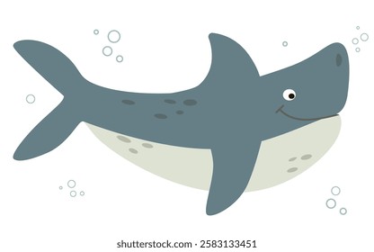 Hand drawn curious shark in flat style. Vector sea life object for your design.