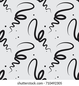 Hand drawn curl lines seamless pattern with scattered random tiny dots and spots. Artistic doodle shape or twirls. Background for print, textile, wallpaper, home decor, wrapping, web, or any use.