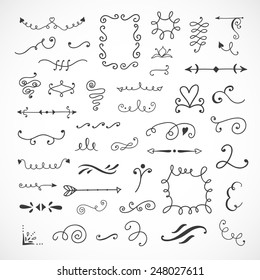 Hand drawn curls, florals, frames and design elements