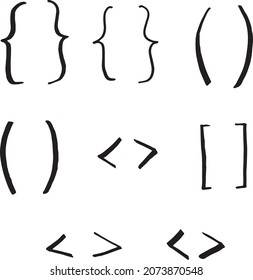 Hand drawn curly braces and square brackets. Vector illustration.