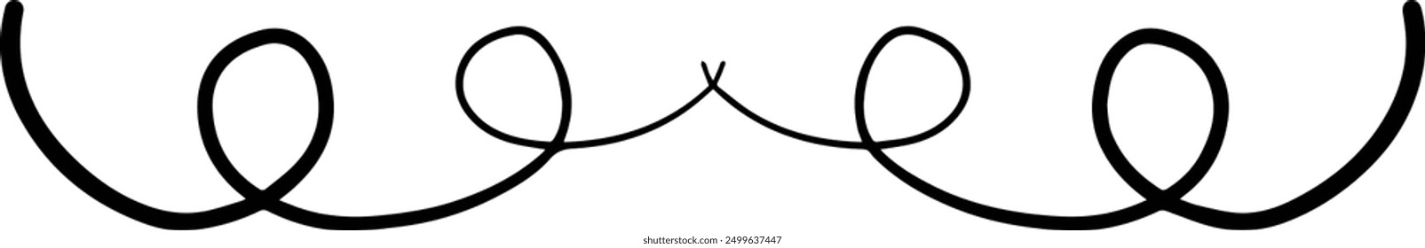 Hand drawn curly divider icon vector illustration design element of swish, swash, swoosh underline swirl squiggle stroke line
