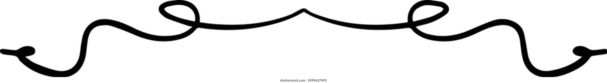 Hand drawn curly divider icon vector illustration design element of swish, swash, swoosh underline swirl squiggle stroke line
