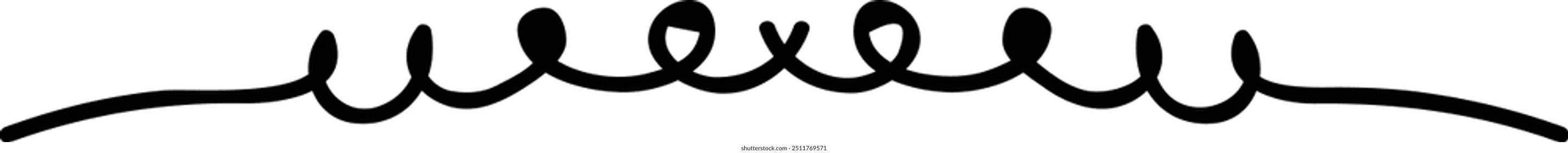 Hand drawn curly divider icon vector illustration design element of swish, swash, swoosh underline swirl squiggle stroke line