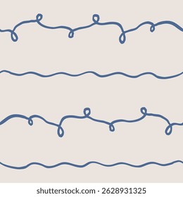 Hand drawn curly striped seamless pattern. Background with blue wavy stripes. One color sketch. Repeating wallpaper. Graphic textures for decoration.