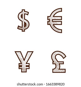 conjunto de ilustraciones de divisa dibujadas a mano 