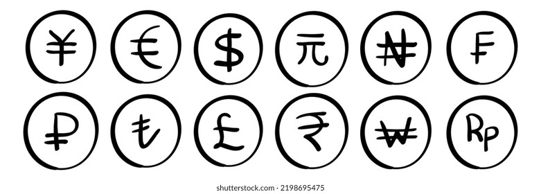 Hand Drawn Currency Symbol In Doodle Style