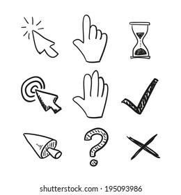 Hand drawn cursors and some more useful icons set. Vector eps10