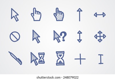 Hand drawn cursors vector illustration. Mouse click icons.