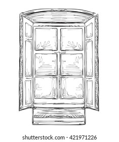 Hand drawn curtains. Windows sketch. Interior element