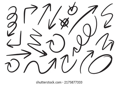 Hand gezeichnete Pfeil-Symbol einzeln auf schwarzem Hintergrund. doodle Vektorgrafik. Vektorgrafik