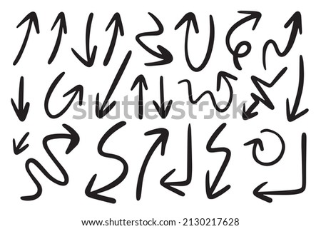Hand drawn curve arrow icon set isolated on black background. doodle vector illustration. Vector illustration