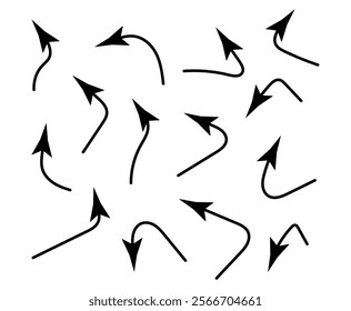 Hand drawn curve arrow set. Black doodle icons isolated on white background. Vector design elements