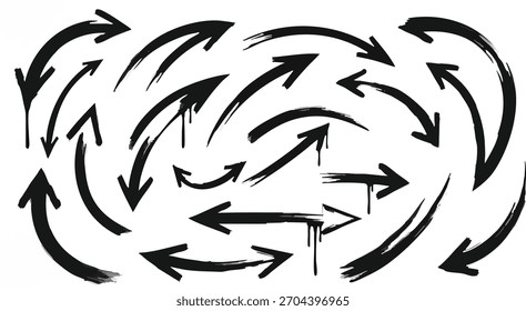 Hand drawn curve arrows collection sketch pointers grunge effect elements dynamic doodle direction signs