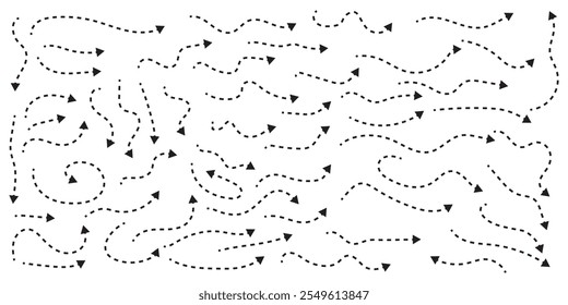 Hand drawn curve dot arrow vector set isolated on white background.