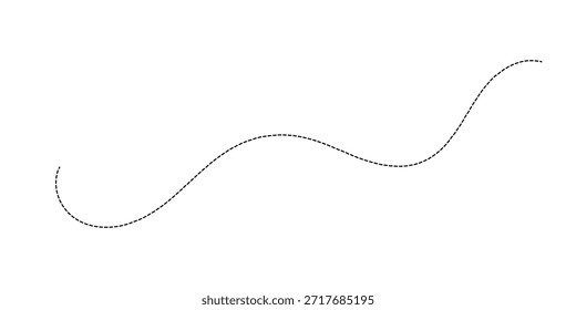 Trajeto de linha de ponto de curva desenhada à mão em plano de fundo branco isolado
