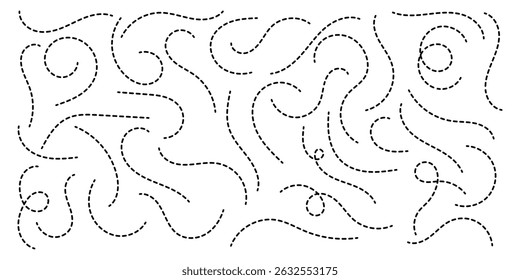 Hand drawn curve dotted line vector set. Hand drawn dotted lines path on white background. Vector illustration. EPS 10