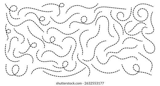 Hand drawn curve dotted line vector set. Hand drawn dotted lines path on white background. Vector illustration. EPS 10