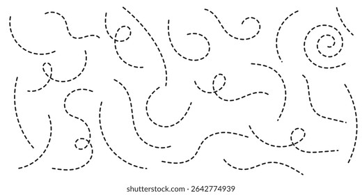 Hand drawn curve dotted line, Spiral dotted line . Dashed hand drawn line icon set . eps 10