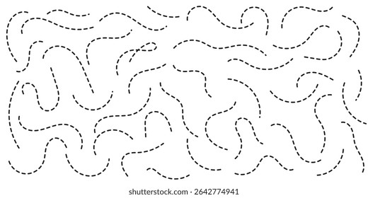 Curva desenhada à mão linha pontilhada, Espiral linha pontilhada . Ícone de linha tracejada desenhada à mão definido . eps 10