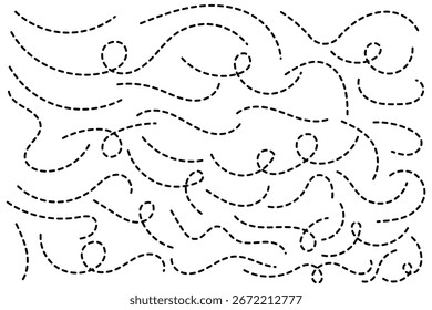 Linha pontilhada curva desenhada à mão, Linha pontilhada espiral desenhada à mão. conjunto de elementos de linha pontilhada desenhado à mão.