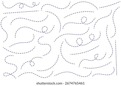 Línea punteada curva dibujada a mano. Línea de puntos rizados. Garabato largo dibujado a mano. Línea de curva espiral punteada aislada sobre fondo blanco. eps 10