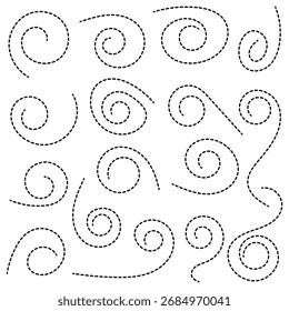 Hand drawn curve dotted line vector set. Path travel dotted line trip dashed trace destination track plan and silhouette, travelling symbol . Transport dot paths lines traces tourism design. 