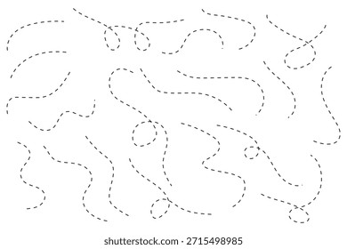 Handgezeichnete Kurve gepunktete Linie . Gestrichelter handgezeichneter Squiggle-Loopline-Satz . Vektorsymbol .