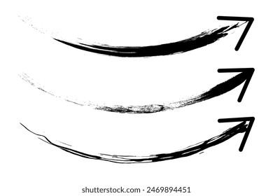 Hand drawn curved arc arrow shape grunge brushes illustration. Grunge arrow.