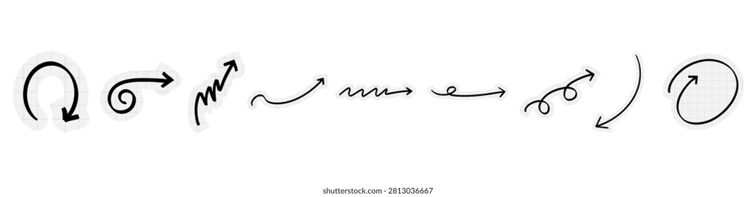 Hand Drawn Curved Arrow Doodle Vector Set with Scribble Direction Icons