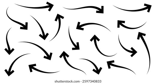 Hand drawn curved arrow icon on white background. Vector curved arrow icon.