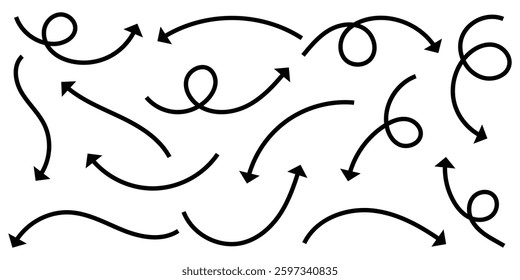 Hand drawn curved arrow icon on white background. Vector curved arrow icon.