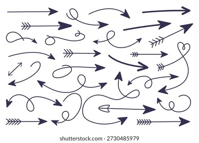 Dibujado a mano flecha curvada en estilo Doodle Colección de Vector