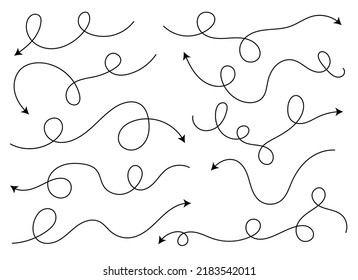 Hand drawn curved arrow shape. Arrow line. Arrow icon set