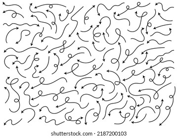 Hand drawn curved arrow shape. Arrow line. Arrow icon set