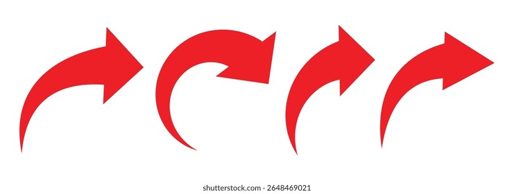 Hand drawn curved arrows. Curved arrows. Red curve arrow. Arrow icon for web site design, logo, app, UI. Vector illustration.