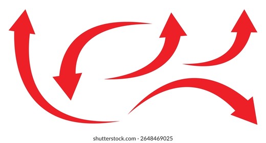 Hand drawn curved arrows. Curved arrows. Red curve arrow. Arrow icon for web site design, logo, app, UI. Vector illustration.