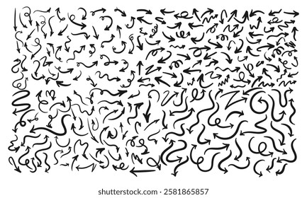 Hand drawn curved arrows seamless pattern Sketch doodle style Texture of pointers Vector illustrate 