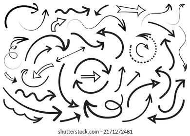 Hand drawn curved arrows set premium Vector collection. Sketch doodle style.