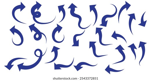 Hand drawn curved arrows . Sketch doodle style. Collection of vector pointers.