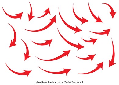 Hand drawn curved arrows with thin line. Set of hand drawn arrows.