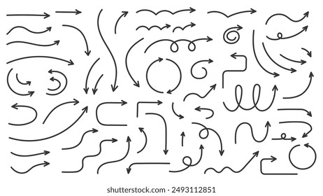 Hand drawn curved doodle arrows collection, vector eps10 illustration