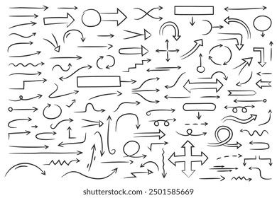 Hand drawn curved doodle arrows collection, vector eps10 illustration