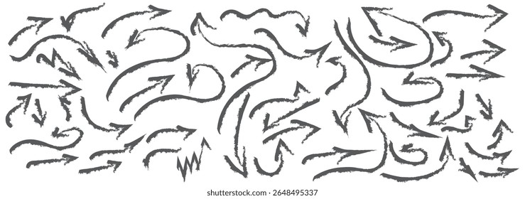 Hand drawn curved doodle chalk arrows collection, vector eps10 illustration