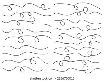 Handgezeichnete, gekrümmte Linienform. Kollektion von Kurven-Symbolen. Vektorgrafik einzeln auf weißem Hintergrund
