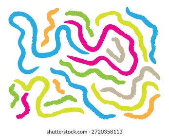 Líneas curvas dibujadas a mano y pinceladas onduladas. Insignia de onda fluida y forma de transmisión de agua. símbolo ondulado, doodle, líneas a mano alzada. Ilustración vectorial.