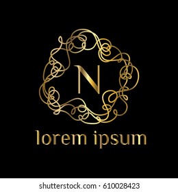 Hand drawn curves logo design letter N
