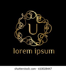 Hand drawn curves logo design letter U