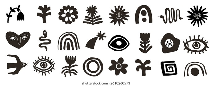 Hand drawn curvy contemporary shapes. Organic abstract forms in simple hand drawn style. Symbols, astrology elements for design. 