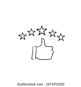 Hand Drawn Customer Review Icon, Quality Rating, Feedback, Five Stars Line Symbol On White Background Doodle