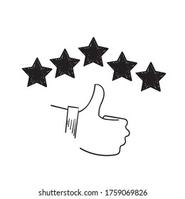 Hand Drawn Customer Review Icon, Quality Rating, Feedback, Five Stars Doodle Symbol On White Background